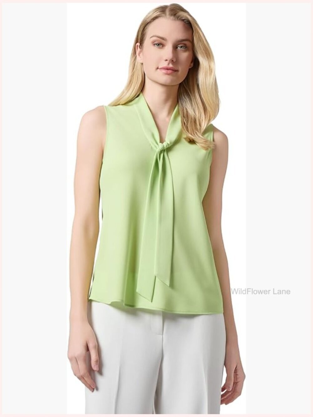 Sleeveless Tie Front Blouse - Classic Fit - Polyester - Solid - Machine Washable